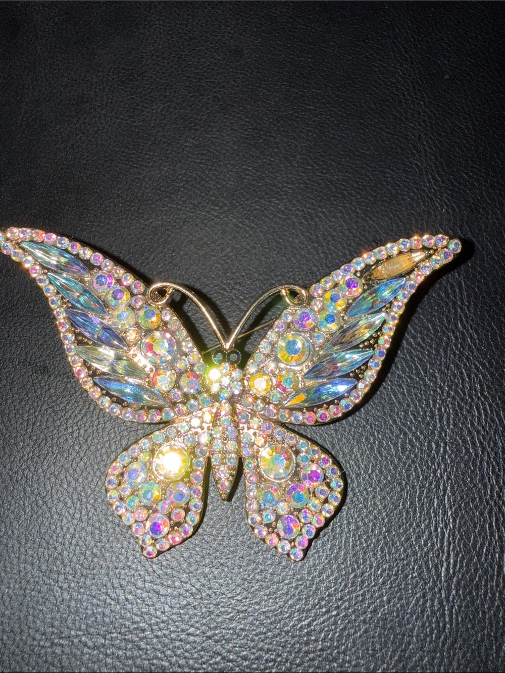 Iridescent Multicolor Butterfly Brooch – Sparkling Crystal Accent